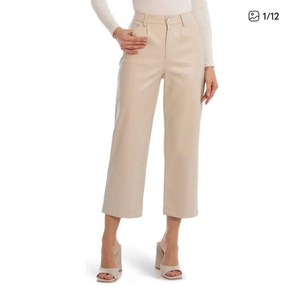 Avec Les Filles Cream Faux Leather Straight Leg Cropped Pants S